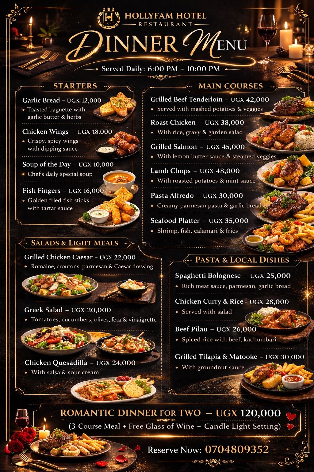 Dinner Menu — Hollyfam Hotel