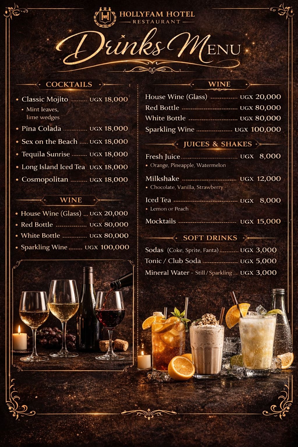 Drinks Menu — Hollyfam Hotel