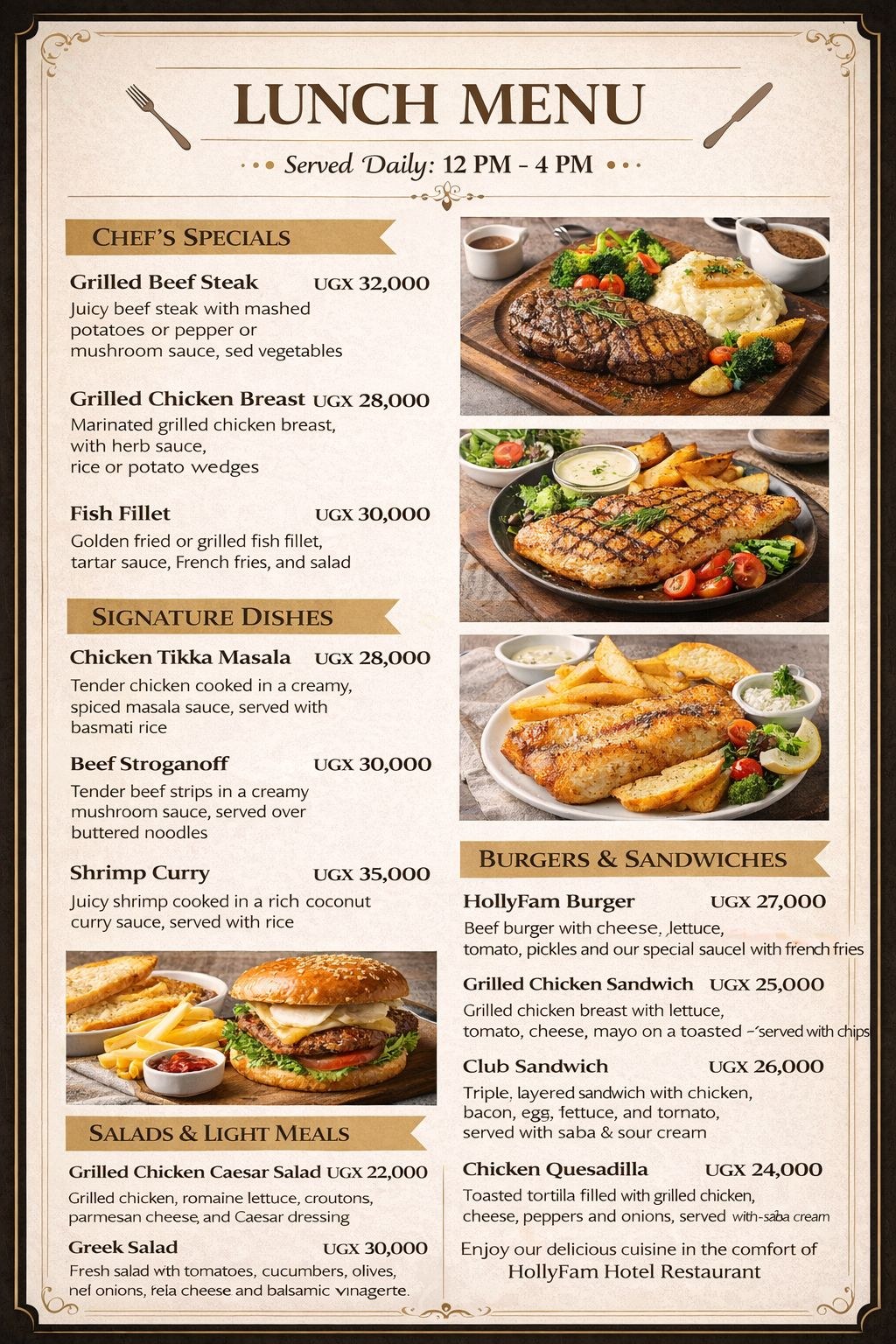 Lunch Menu — Hollyfam Hotel